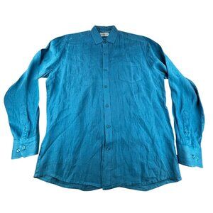 John Craig Mens Long Sleeve Linen Shirt Blue Size L